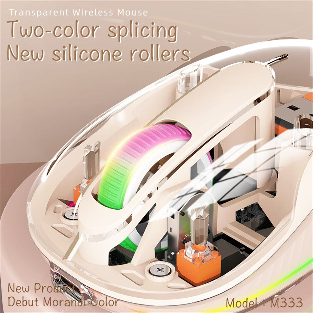 Transparent Wireless Mouse – Silent Click, Tri-Mode, RGB Light