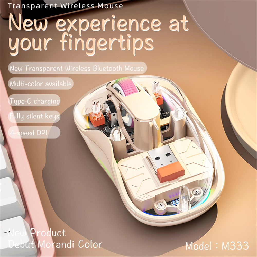 Transparent Wireless Mouse – Silent Click, Tri-Mode, RGB Light