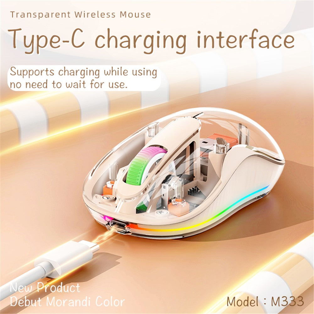 Transparent Wireless Mouse – Silent Click, Tri-Mode, RGB Light