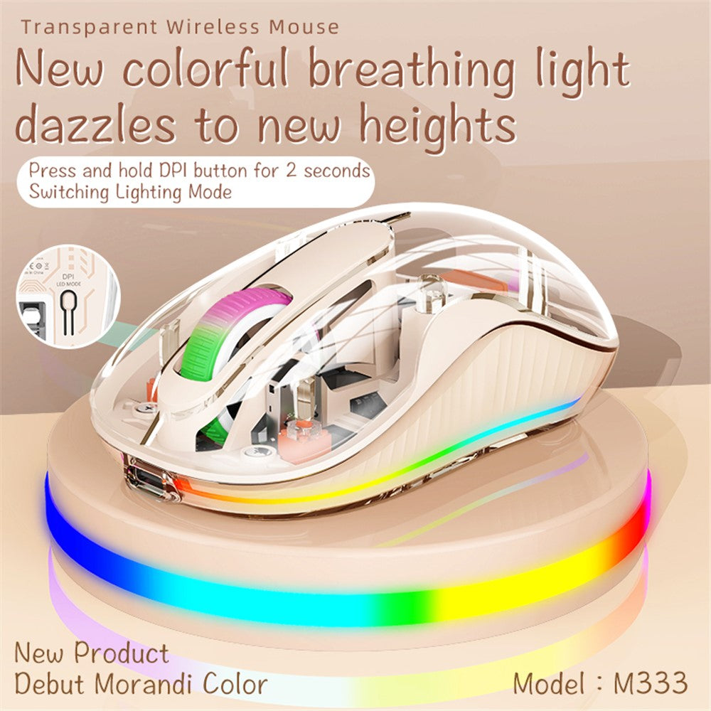 Transparent Wireless Mouse – Silent Click, Tri-Mode, RGB Light