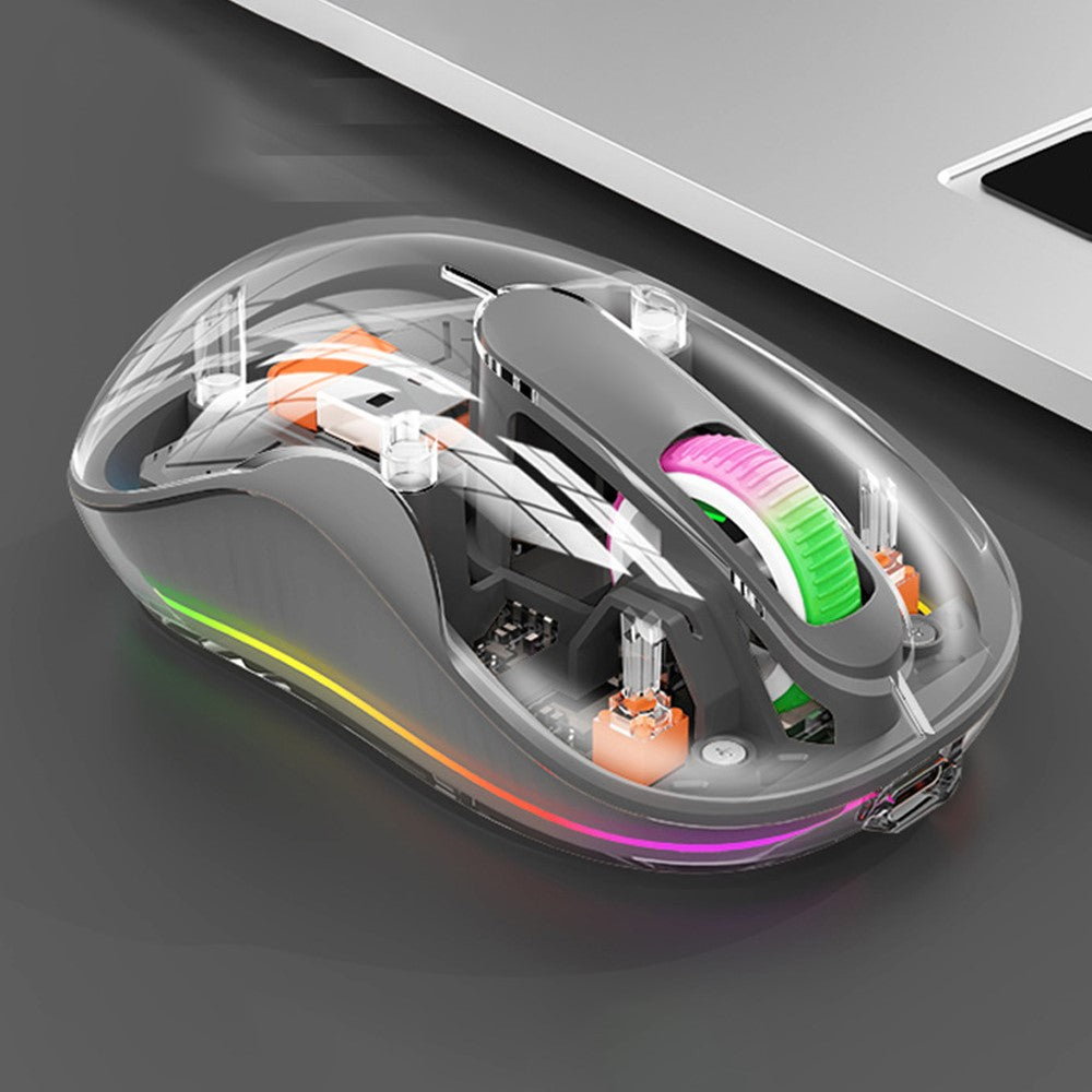 Transparent Wireless Mouse – Silent Click, Tri-Mode, RGB Light