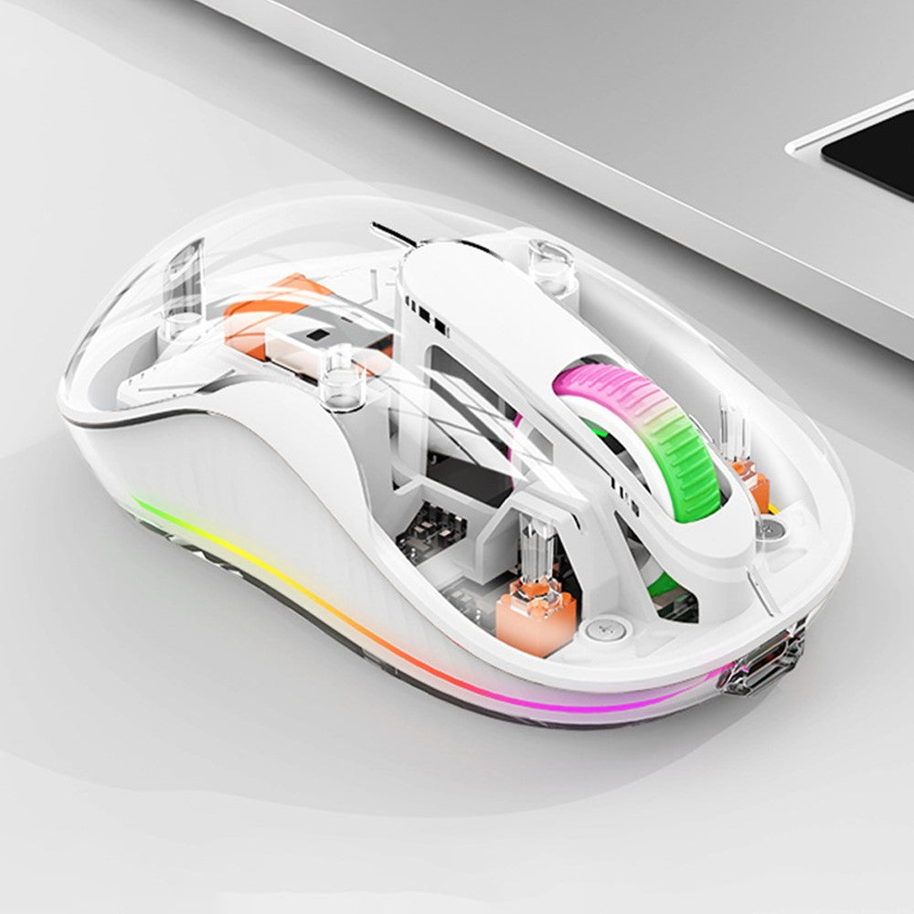 Transparent Wireless Mouse – Silent Click, Tri-Mode, RGB Light