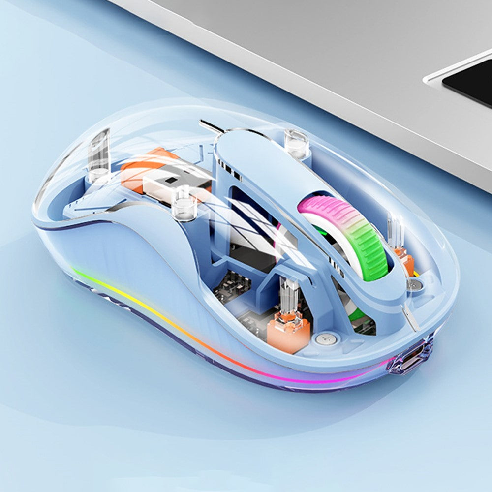 Transparent Wireless Mouse – Silent Click, Tri-Mode, RGB Light