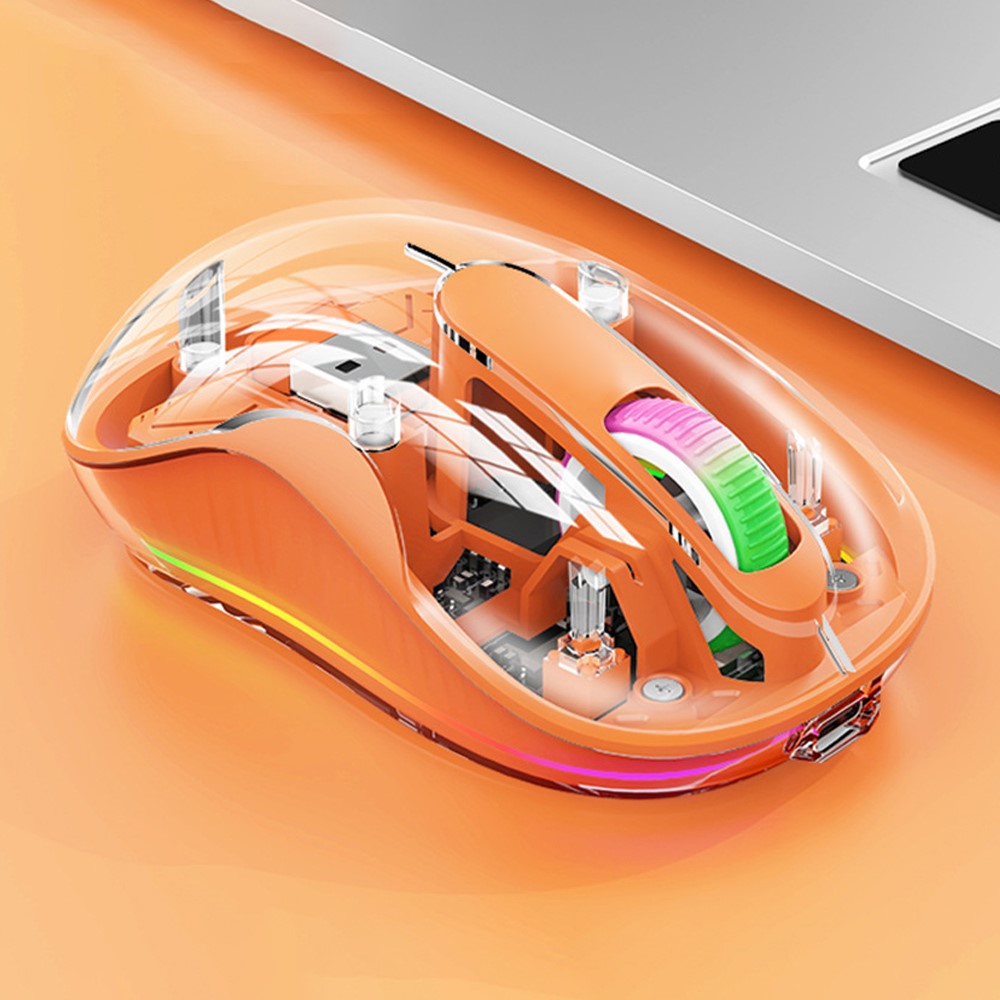 Transparent Wireless Mouse – Silent Click, Tri-Mode, RGB Light