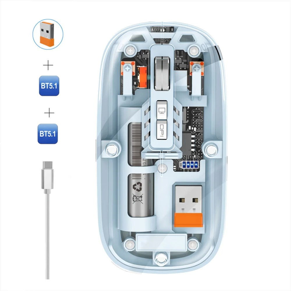 Transparent Silent Wireless Mouse – Tri-Mode Connectivity