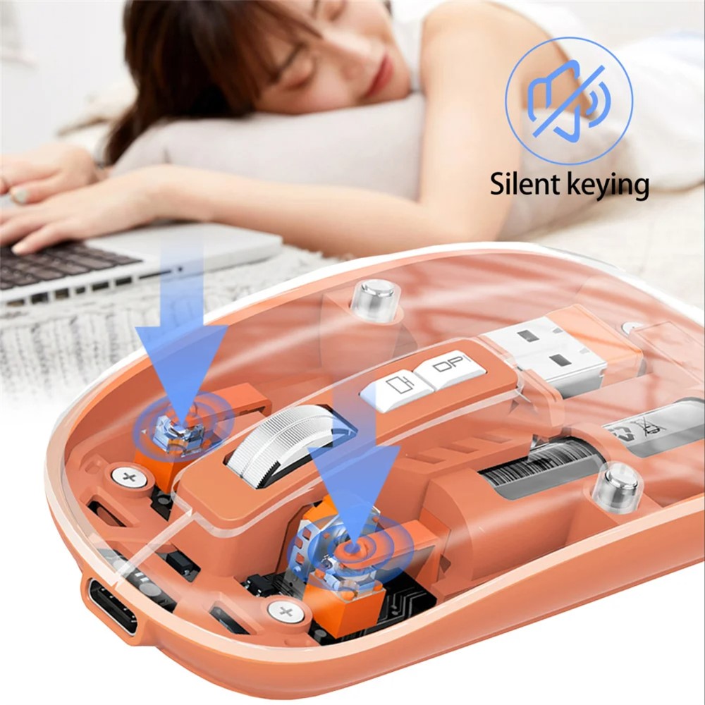 Transparent Silent Wireless Mouse – Tri-Mode Connectivity