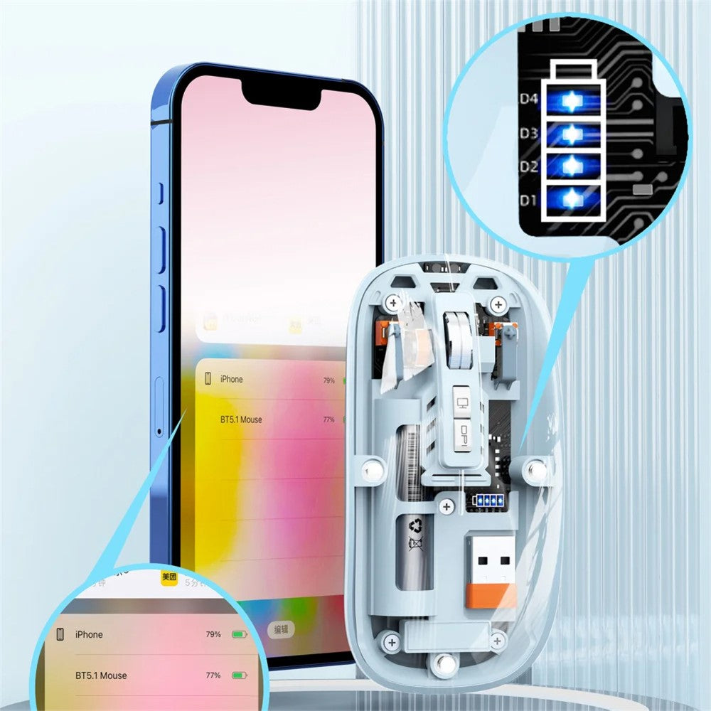 Transparent Silent Wireless Mouse – Tri-Mode Connectivity