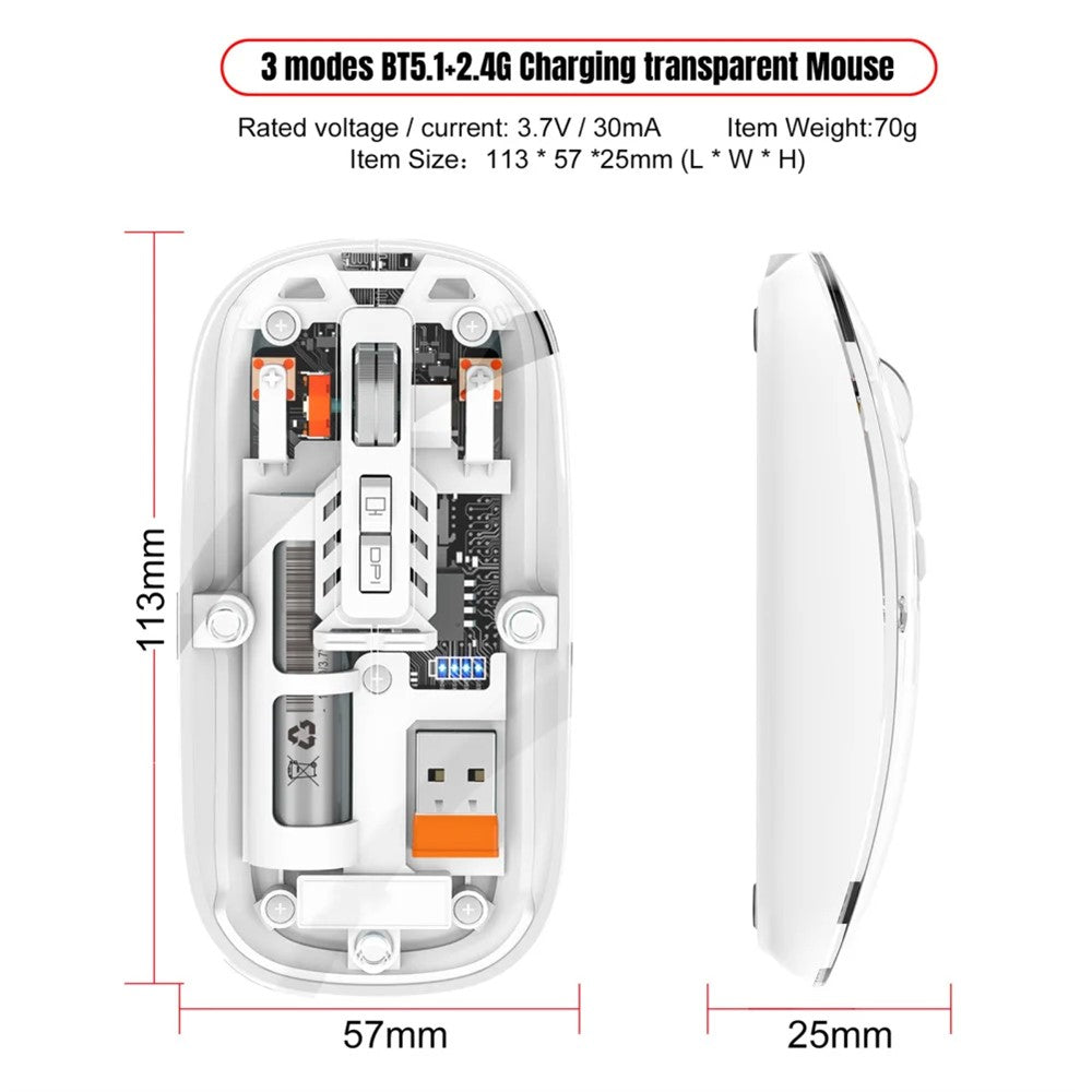 Transparent Silent Wireless Mouse – Tri-Mode Connectivity