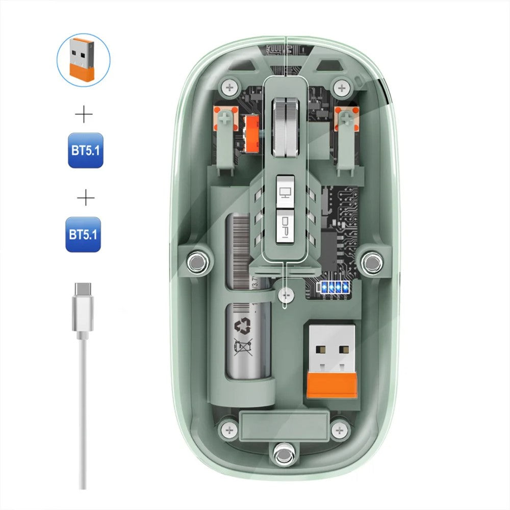 Transparent Silent Wireless Mouse – Tri-Mode Connectivity