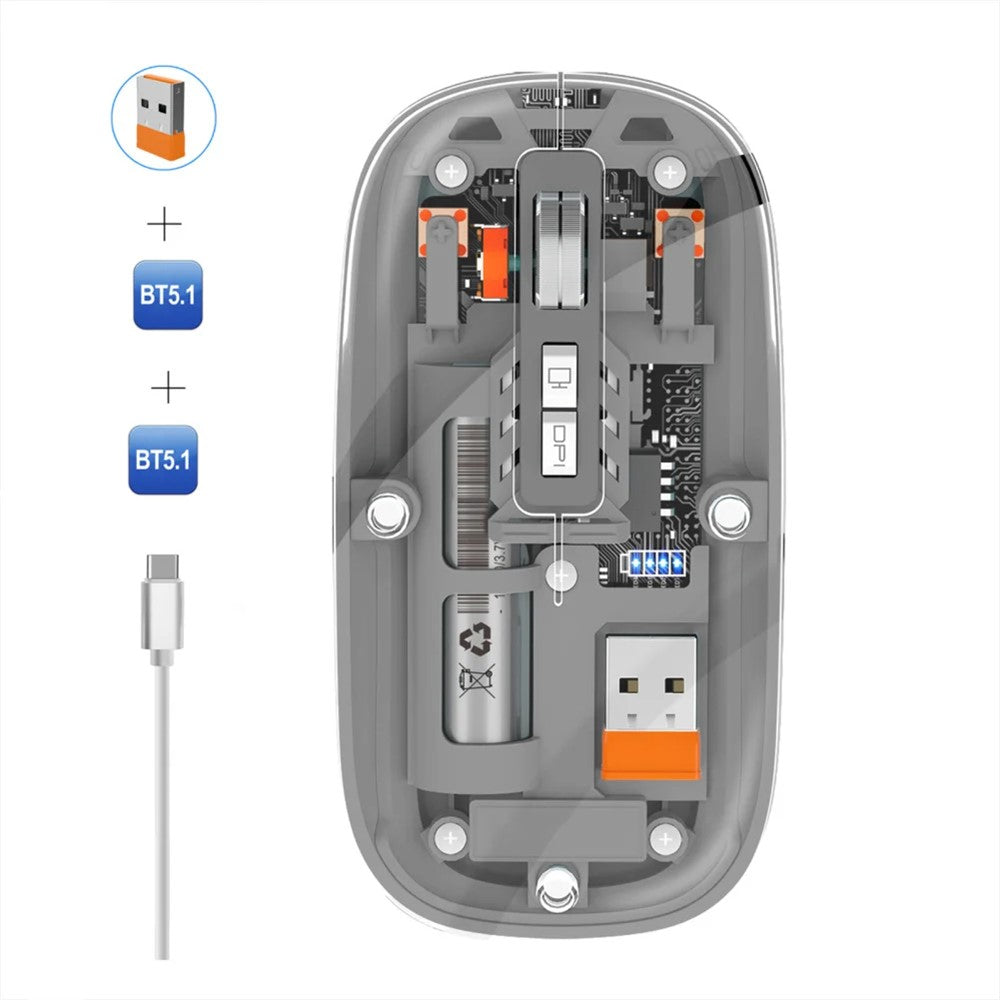 Transparent Silent Wireless Mouse – Tri-Mode Connectivity