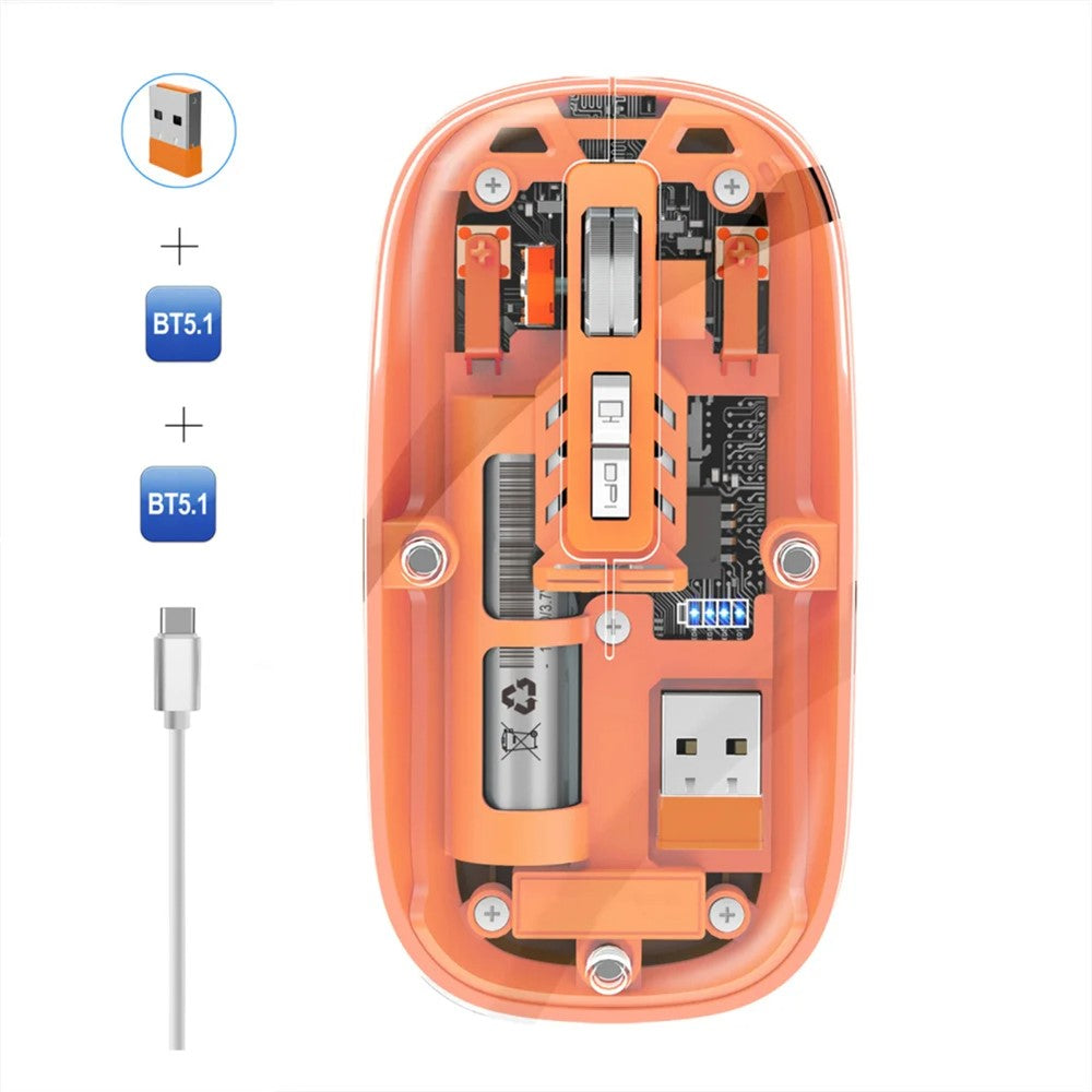 Transparent Silent Wireless Mouse – Tri-Mode Connectivity