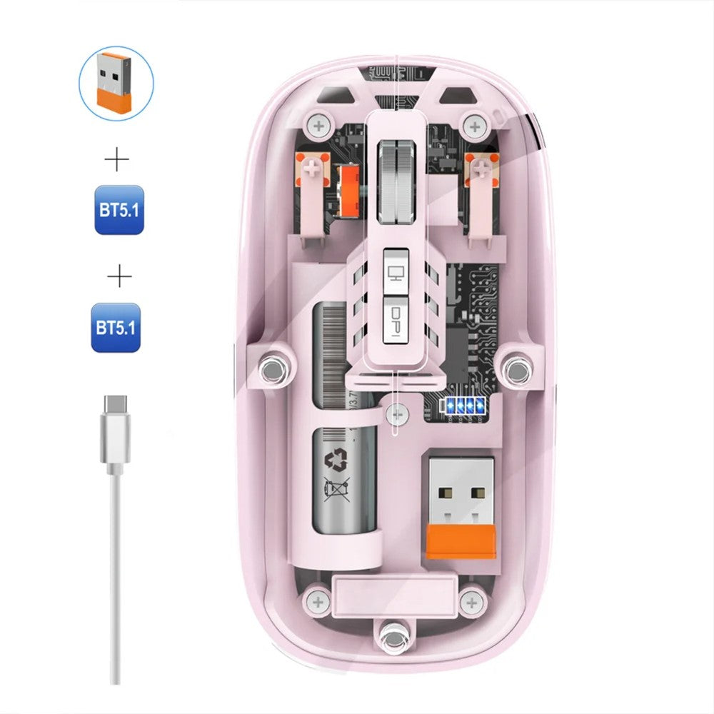 Transparent Silent Wireless Mouse – Tri-Mode Connectivity