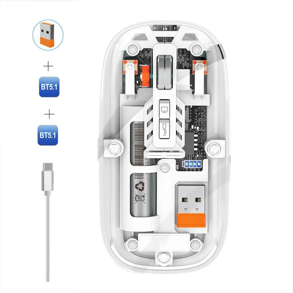 Transparent Silent Wireless Mouse – Tri-Mode Connectivity