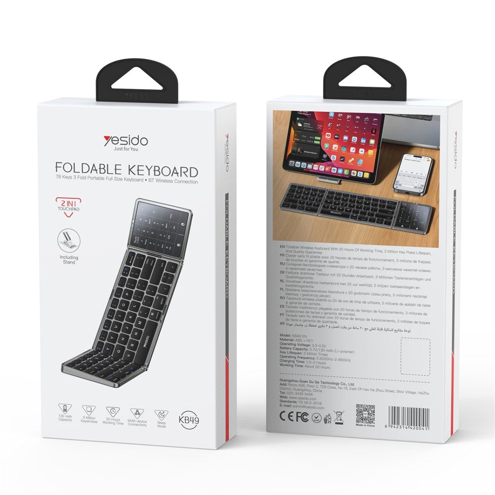 Tri-Fold Wireless Keyboard with Touchpad – For Phone, Tablet & PC