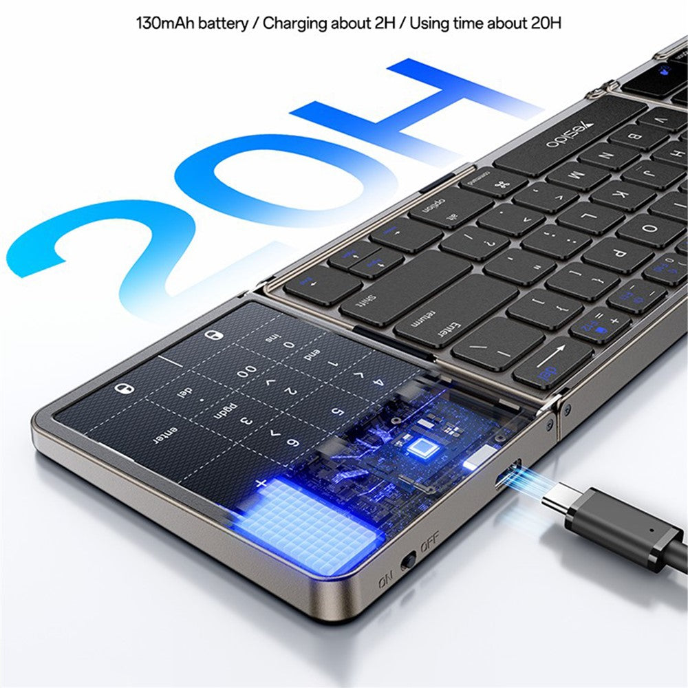 Tri-Fold Wireless Keyboard with Touchpad – For Phone, Tablet & PC