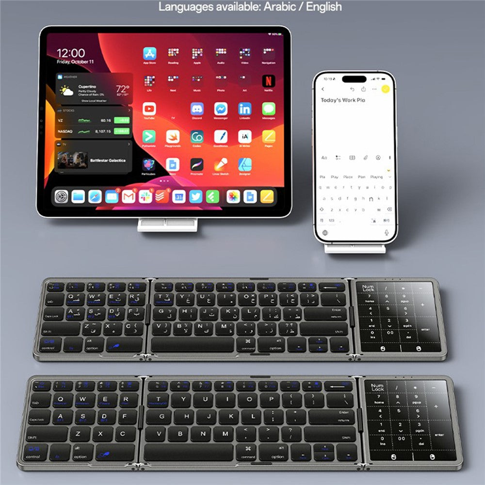 Tri-Fold Wireless Keyboard with Touchpad – For Phone, Tablet & PC