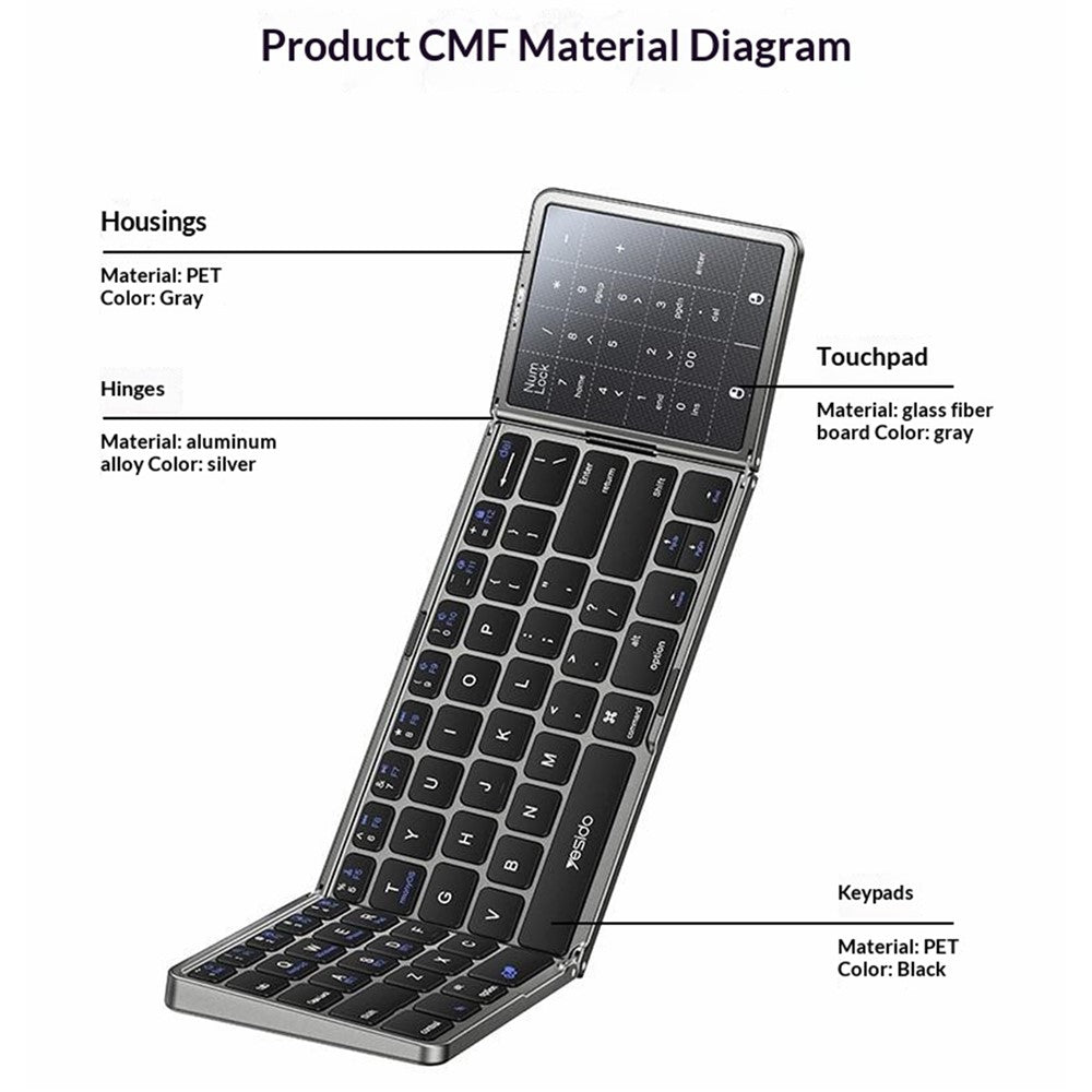 Tri-Fold Wireless Keyboard with Touchpad – For Phone, Tablet & PC