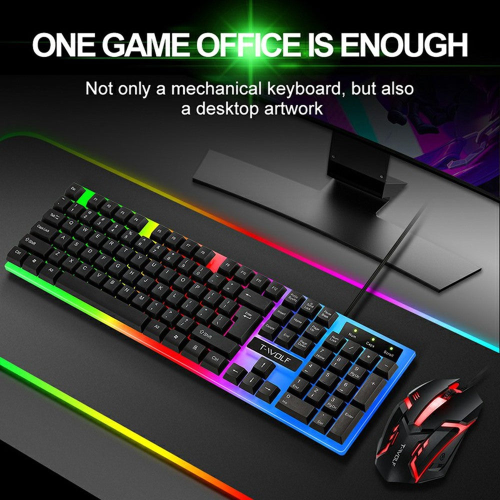 T-WOLF TF230 Wired Mechanical Keyboard & Mouse Set – RGB Backlit