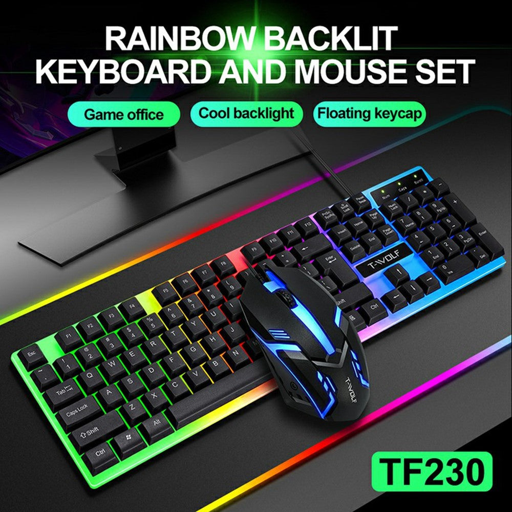 T-WOLF TF230 Wired Mechanical Keyboard & Mouse Set – RGB Backlit