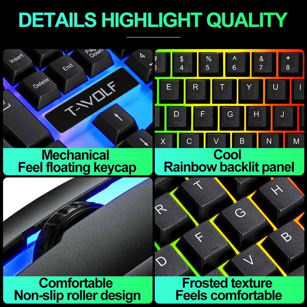 T-WOLF TF230 Wired Mechanical Keyboard & Mouse Set – RGB Backlit