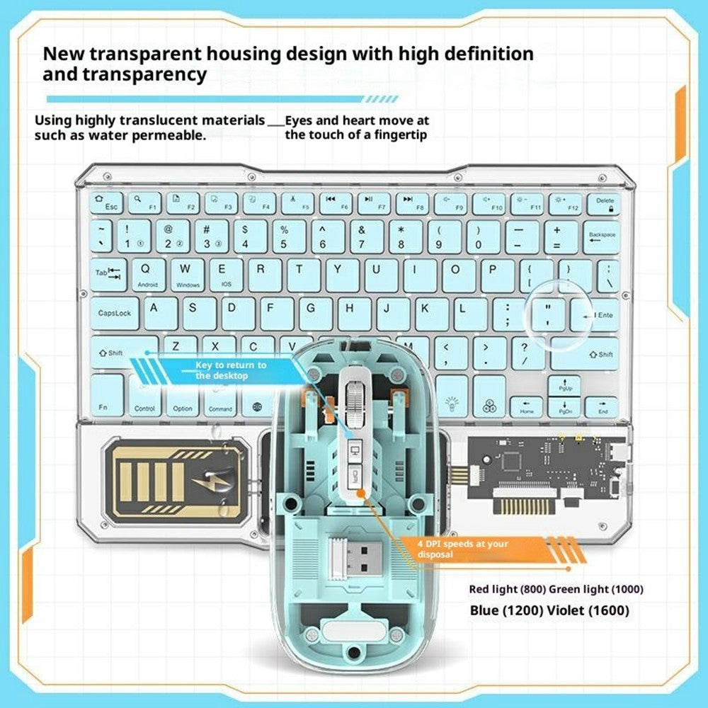 Transparent Wireless Keyboard & Mouse Set – RGB Backlit, For Tablet & Office
