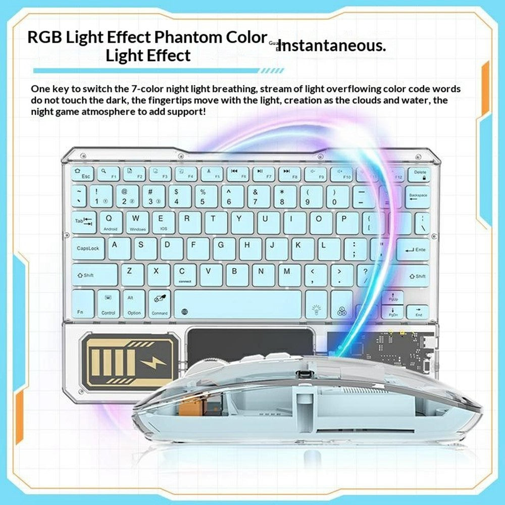 Transparent Wireless Keyboard & Mouse Set – RGB Backlit, For Tablet & Office