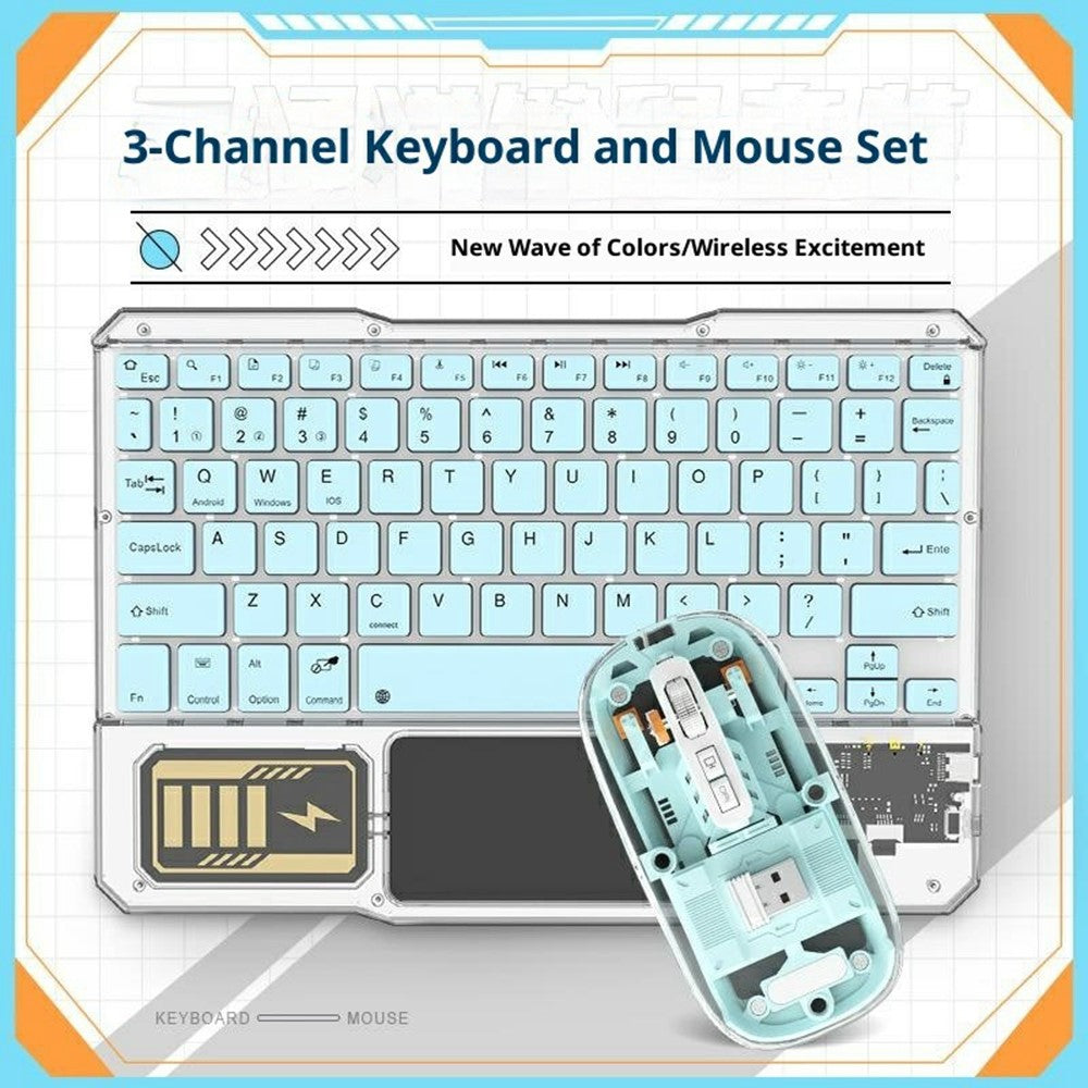 Transparent Wireless Keyboard & Mouse Set – RGB Backlit, For Tablet & Office