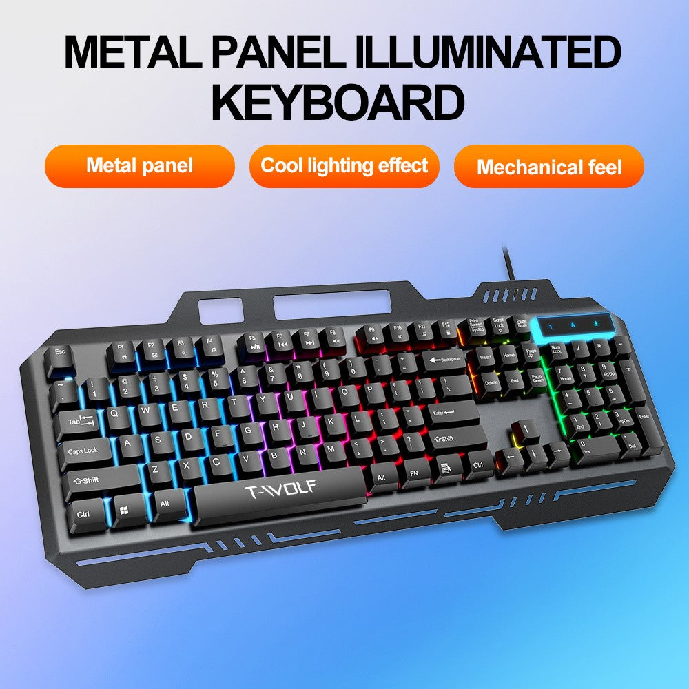 T-WOLF T16 104-Key Wired Gaming Keyboard – Ambient RGB Backlight