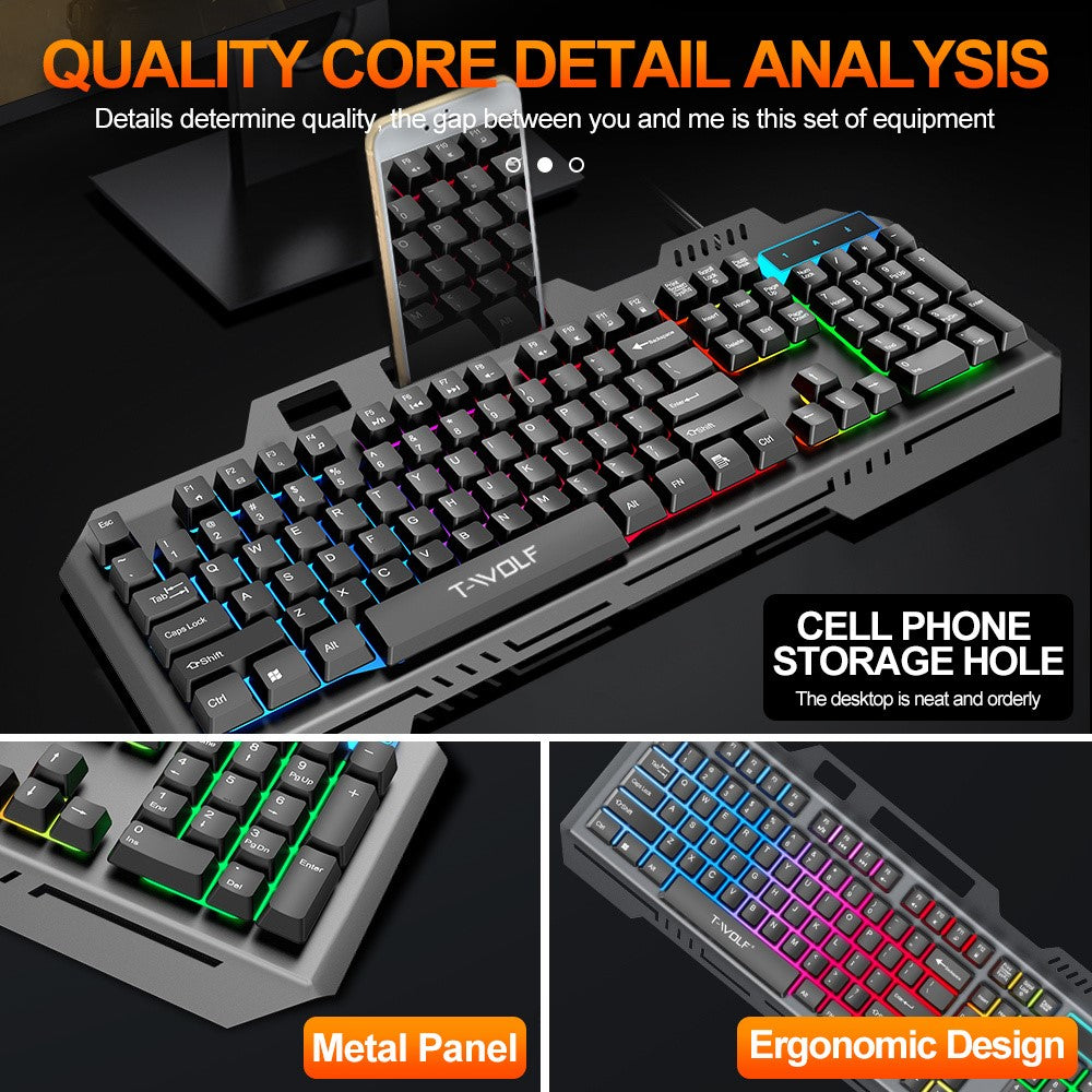 T-WOLF T16 104-Key Wired Gaming Keyboard – Ambient RGB Backlight