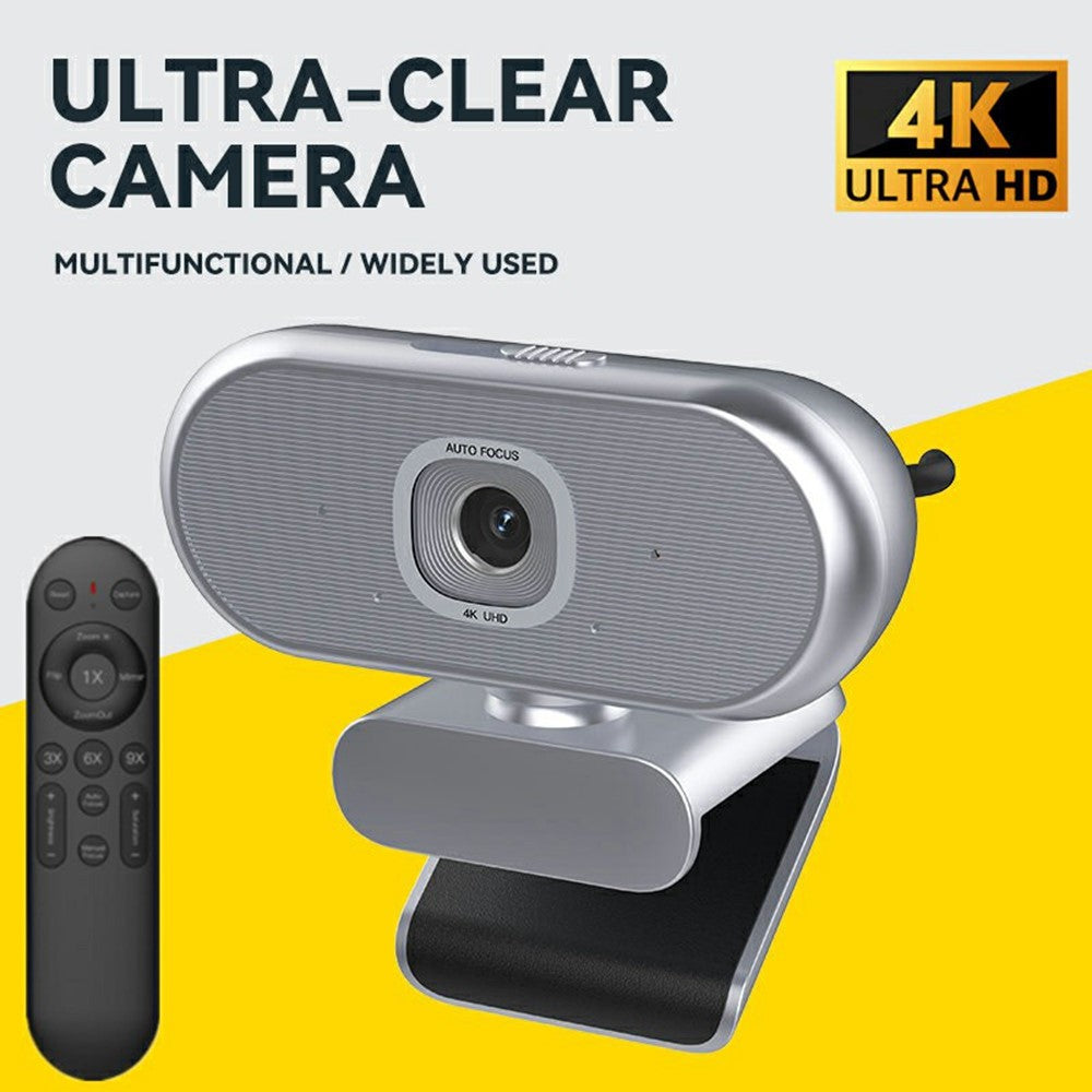 4K USB Webcam with Remote Control – Autofocus, Plug-and-Play for Meetings & Streaming