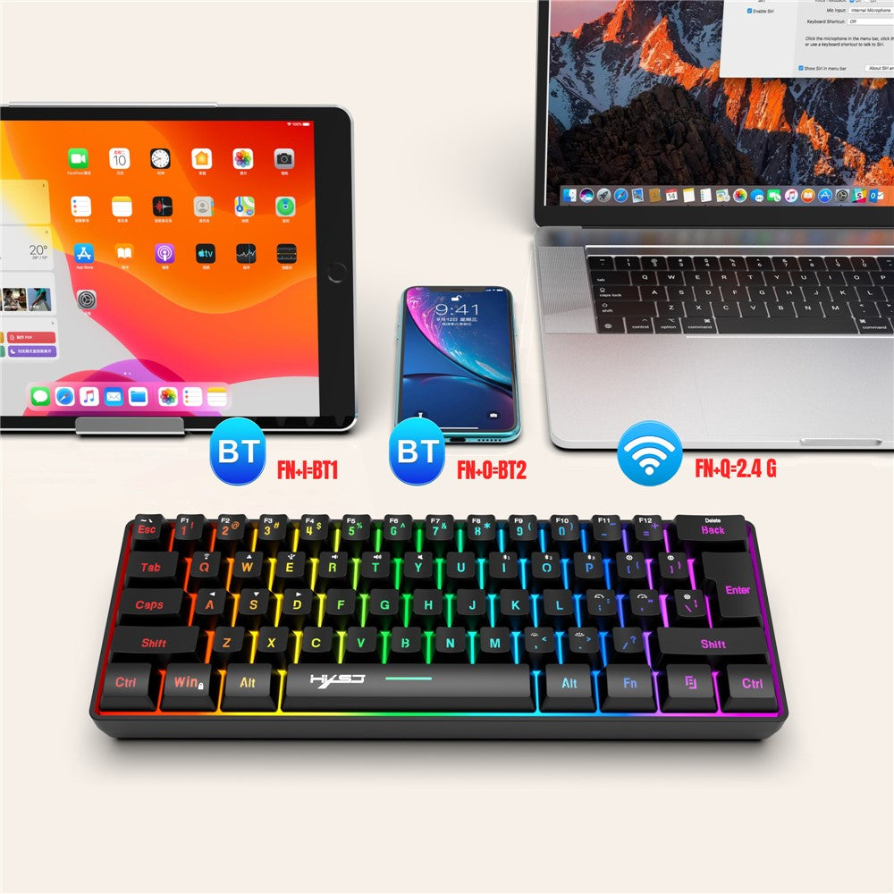 61-Key Tri-Mode Gaming Keyboard – 2.4G, Bluetooth & Wired, RGB Backlit