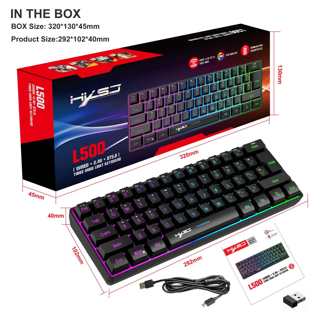 61-Key Tri-Mode Gaming Keyboard – 2.4G, Bluetooth & Wired, RGB Backlit