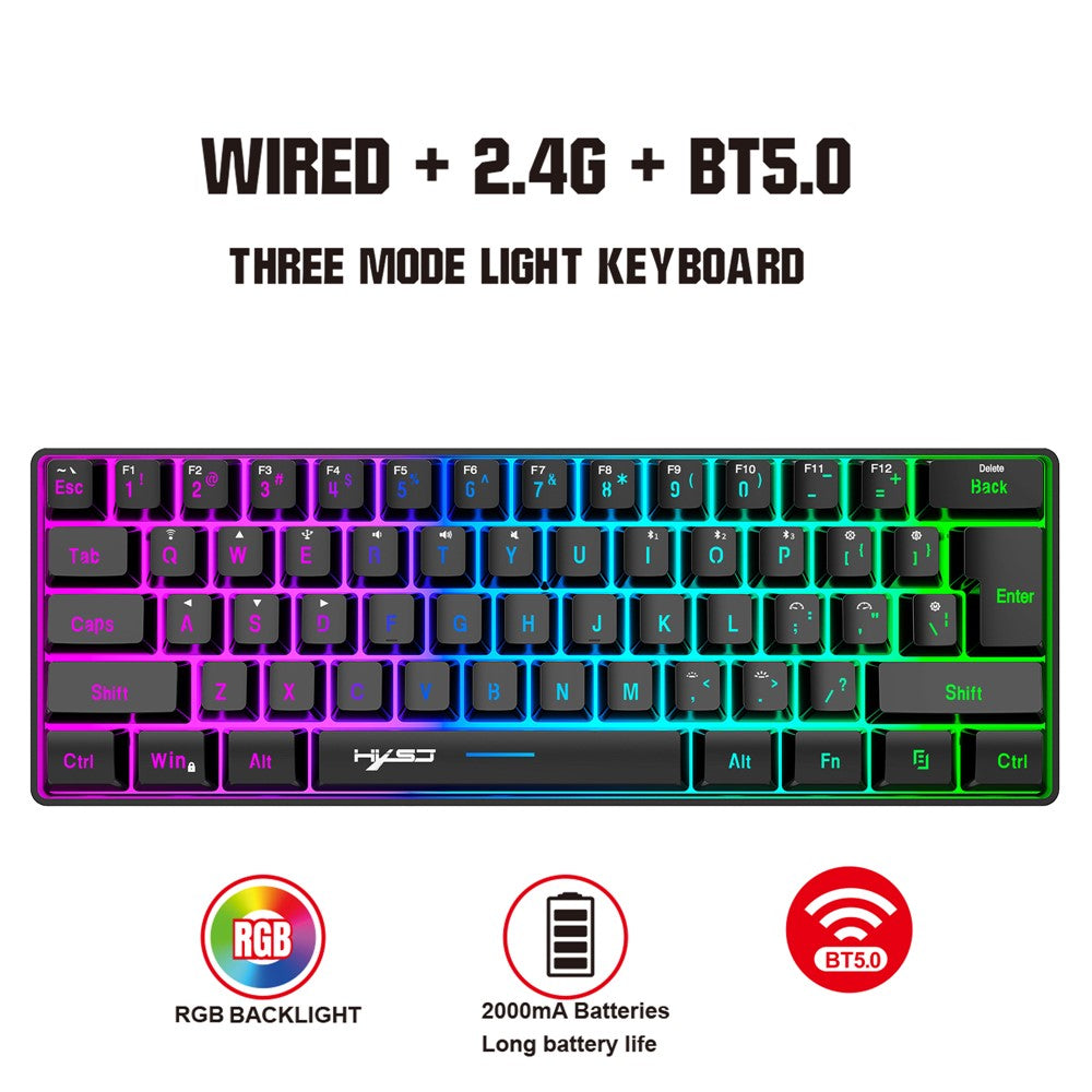 61-Key Tri-Mode Gaming Keyboard – 2.4G, Bluetooth & Wired, RGB Backlit