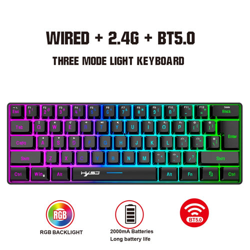 61-Key Tri-Mode Gaming Keyboard – 2.4G, Bluetooth & Wired, RGB Backlit