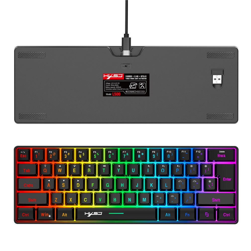 61-Key Tri-Mode Gaming Keyboard – 2.4G, Bluetooth & Wired, RGB Backlit