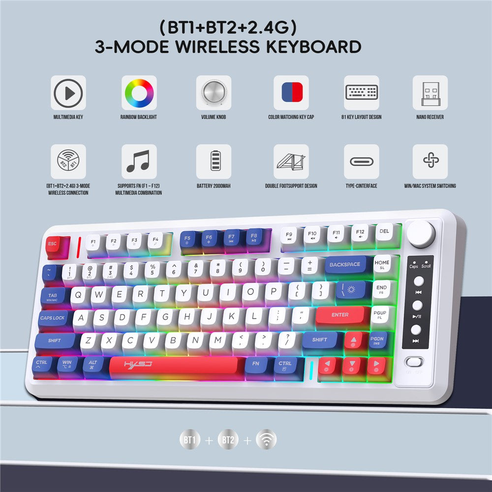 81-Key Tri-Mode Wireless Keyboard – 2.4G & Bluetooth, RGB Backlit