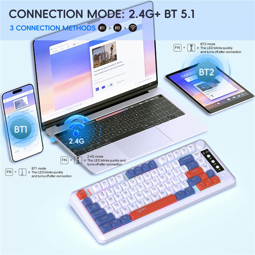 81-Key Tri-Mode Wireless Keyboard – 2.4G & Bluetooth, RGB Backlit