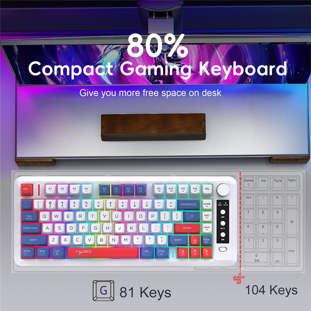 81-Key Tri-Mode Wireless Keyboard – 2.4G & Bluetooth, RGB Backlit