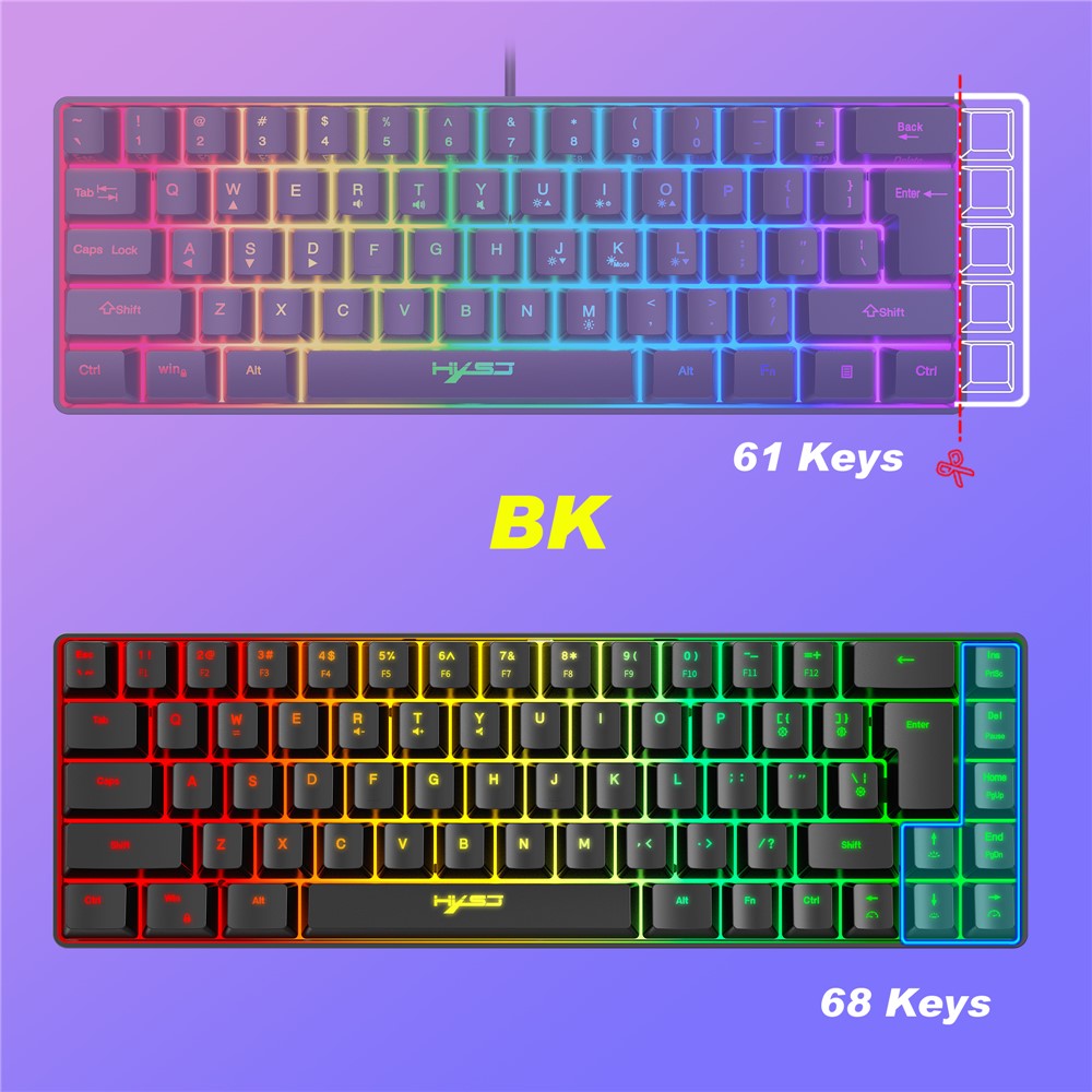 68-Key Wired Gaming Keyboard – RGB Backlit, Compact Membrane Design