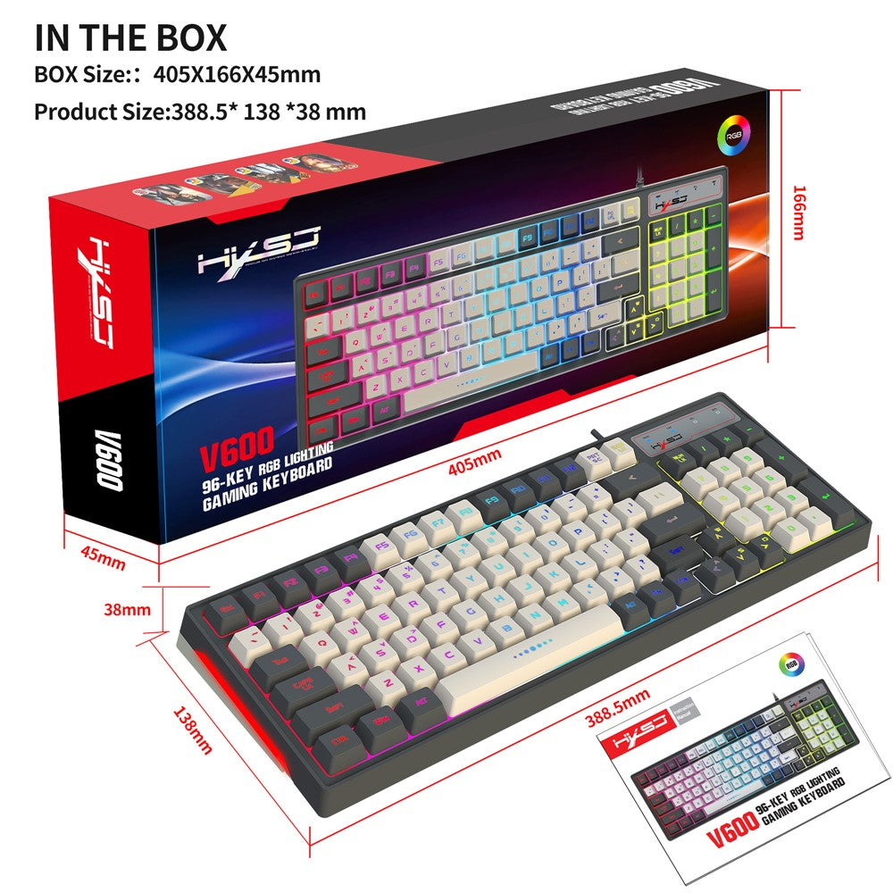 96-Key Wired Gaming Keyboard – RGB Backlit, Mechanical Feel