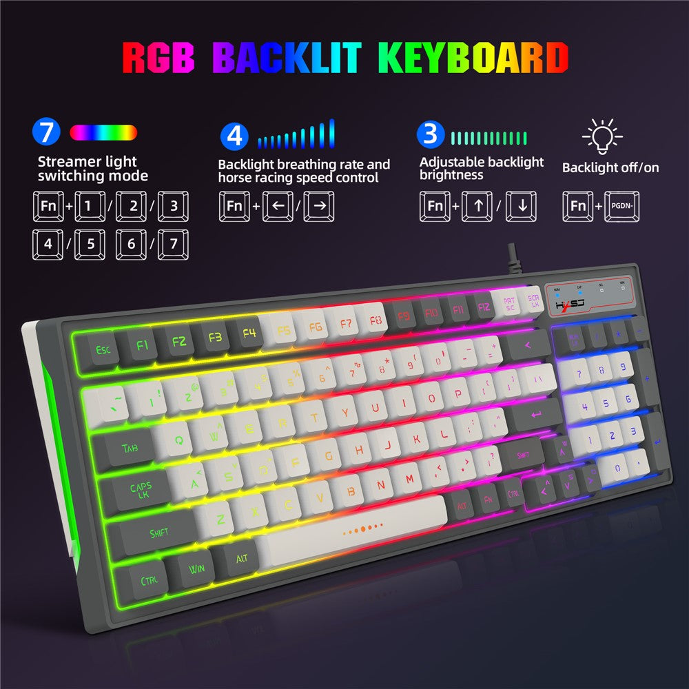 96-Key Wired Gaming Keyboard – RGB Backlit, Mechanical Feel