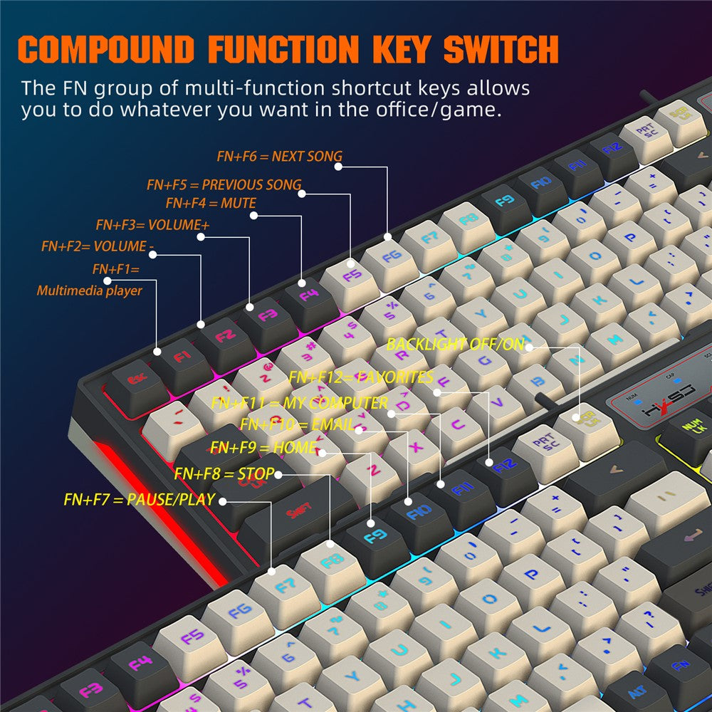 96-Key Wired Gaming Keyboard – RGB Backlit, Mechanical Feel