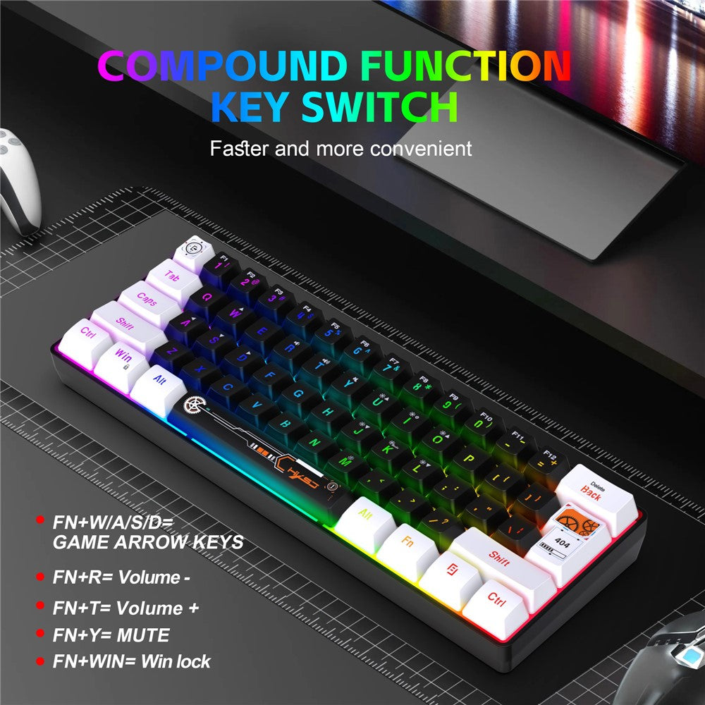 61-Key Compact Wired Gaming Keyboard – RGB Backlit with Media Controls