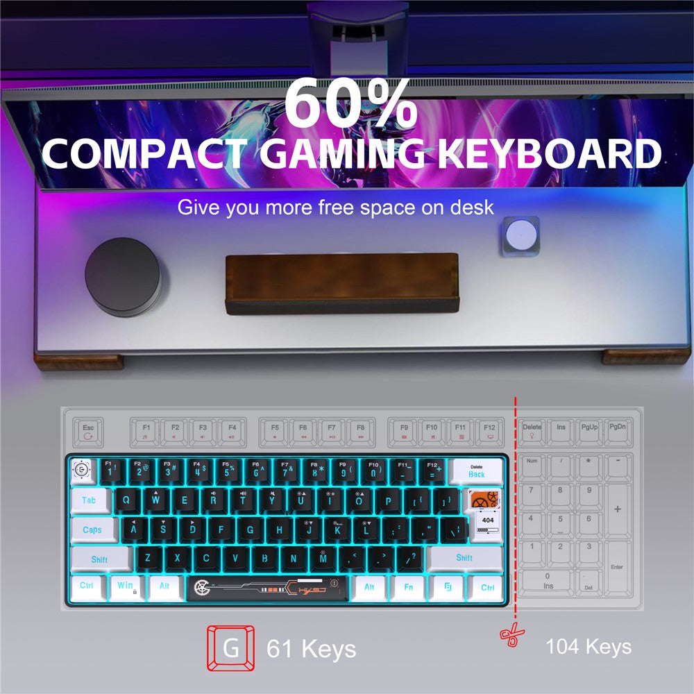 61-Key Compact Wired Gaming Keyboard – RGB Backlit with Media Controls