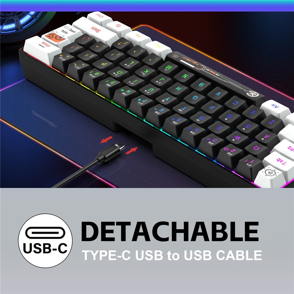 61-Key Compact Wired Gaming Keyboard – RGB Backlit with Media Controls