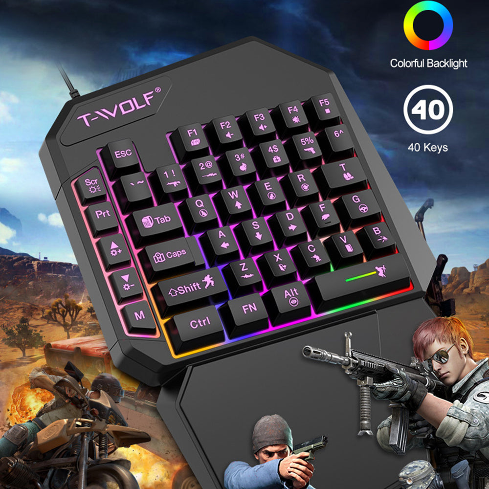 T-WOLF TF900 One-Handed Gaming Keyboard – Programmable, RGB Backlit