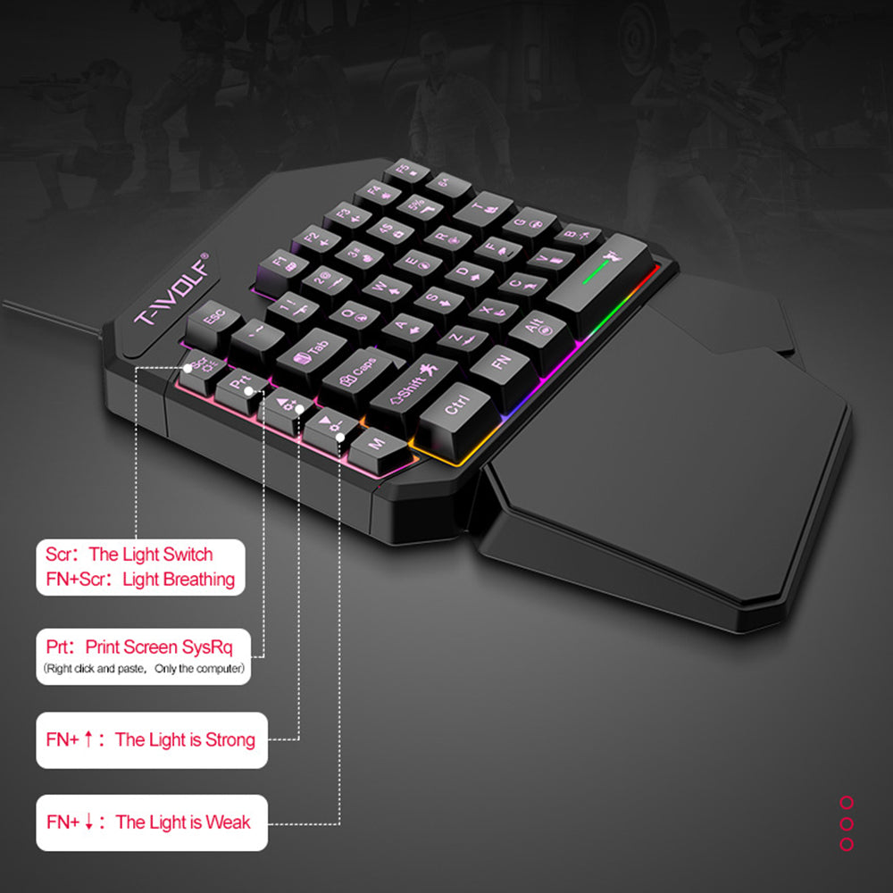 T-WOLF TF900 One-Handed Gaming Keyboard – Programmable, RGB Backlit