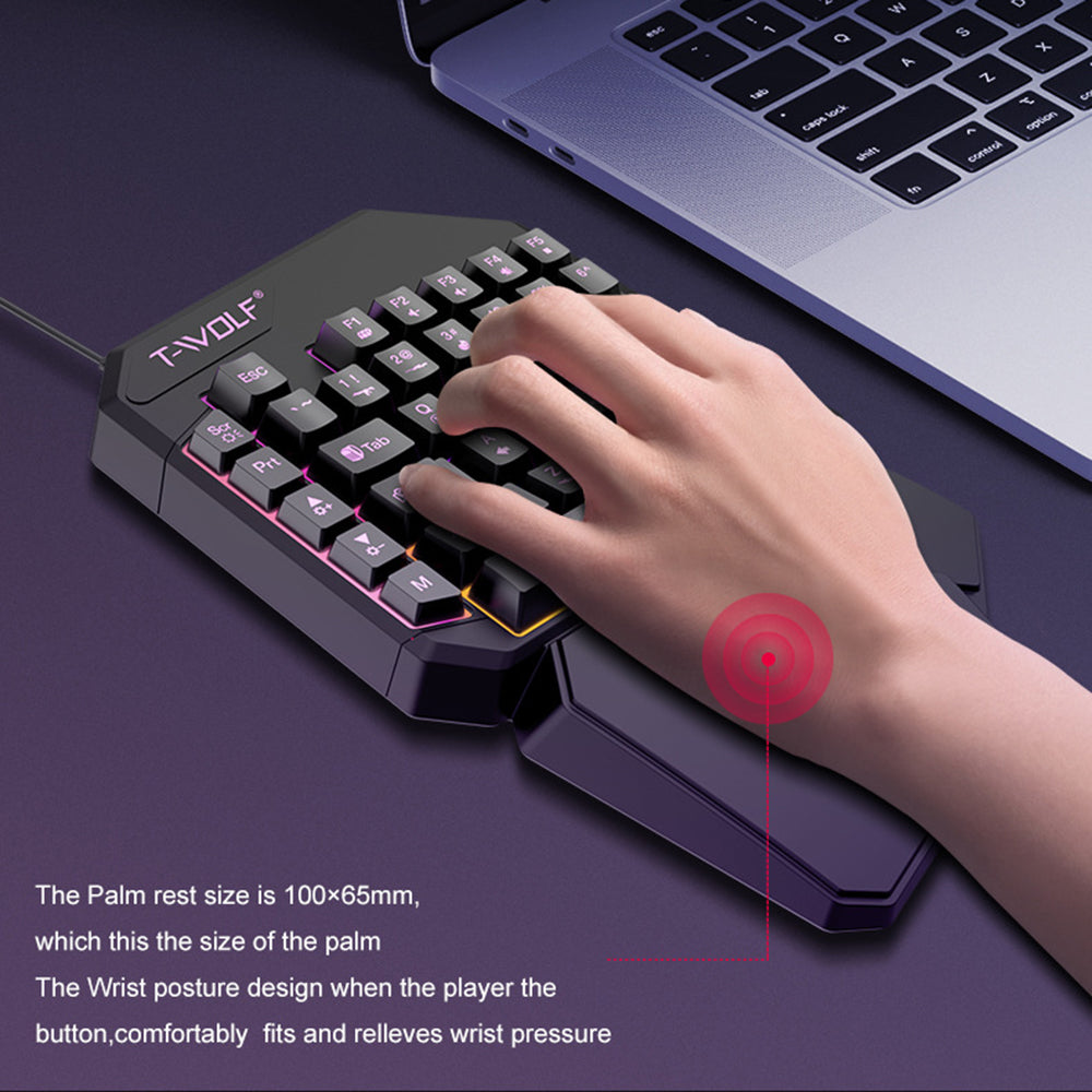 T-WOLF TF900 One-Handed Gaming Keyboard – Programmable, RGB Backlit