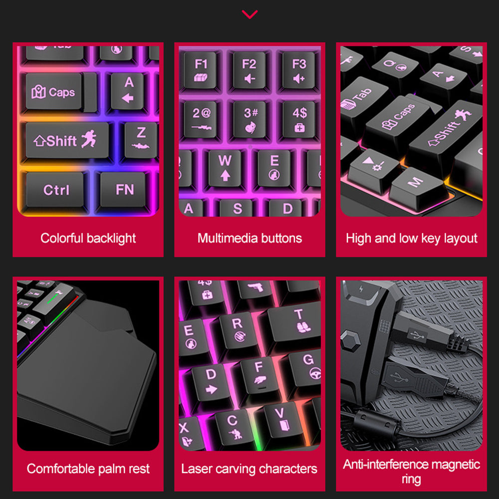 T-WOLF TF900 One-Handed Gaming Keyboard – Programmable, RGB Backlit