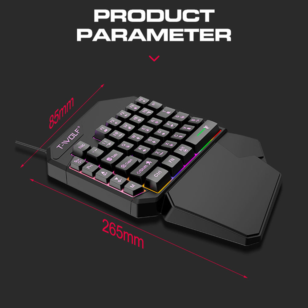 T-WOLF TF900 One-Handed Gaming Keyboard – Programmable, RGB Backlit